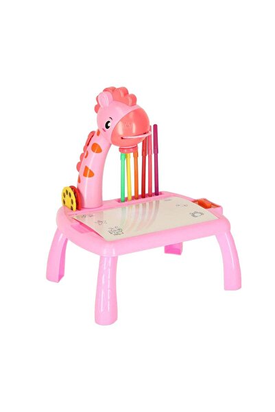 SOLLUXE Masa de desen pentru copii cu proiector Girafa si markere colorate, roz