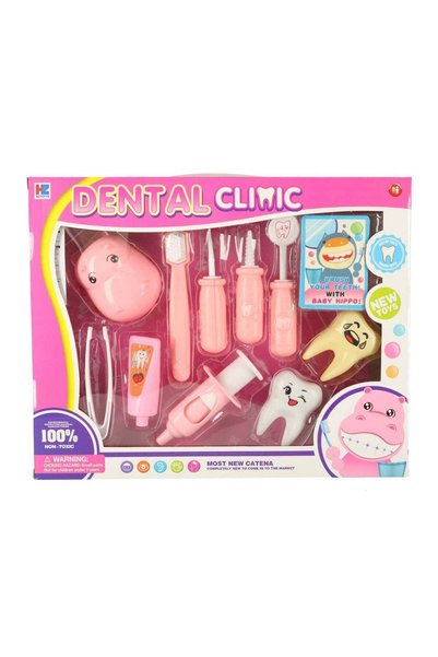 SOLLUXE Set dentist pentru copii cu hipopotam si accesorii educative, roz