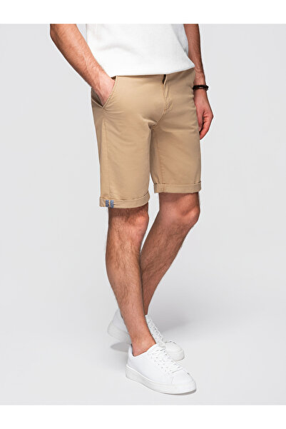 OMBRE Pantaloni scurți chino clasici pentru bărbați, cu tivul rulat, bej OM-S...