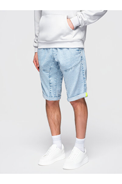 OMBRE Pantaloni scurți din denim pentru bărbați cu cusături decorative, albas...