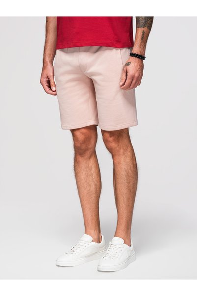 OMBRE Pantaloni scurți tricotati pentru bărbați, cu șnur și buzunare, roz pud...