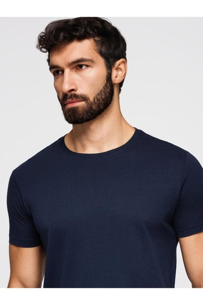 OMBRE Tricou clasic BASIC din bumbac pentru bărbați, albastru marin OM-TSBS-0236