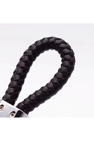 Generic Brand Black Braided Leather Keychain - Black Leather Keychain with Bmw Compatible Logo