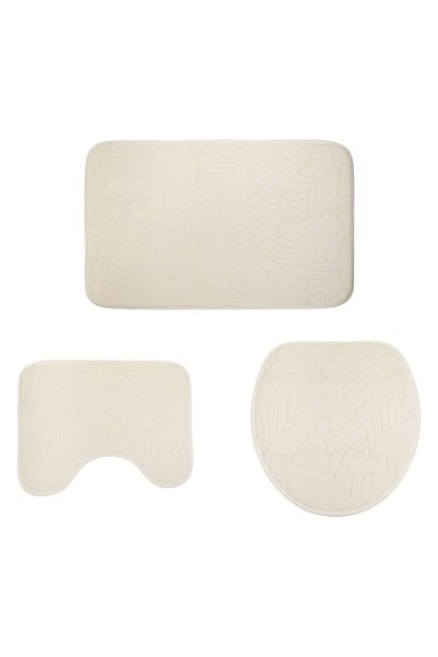 OEM Set Covorase Bej cu Model Frunze Reliefate pentru Baie - 3 piese