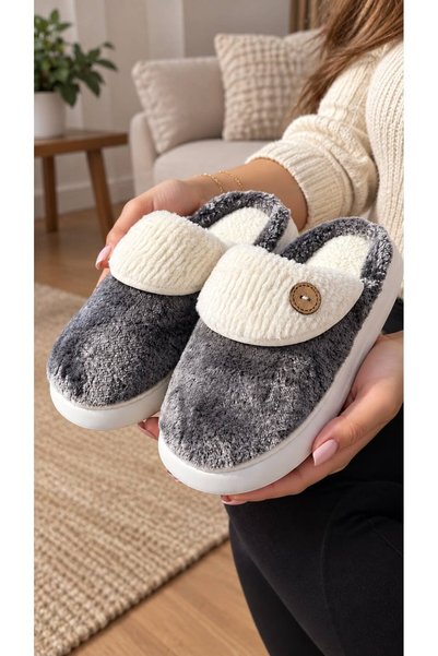 PLN SHOES Women's Comfortable Lightweight Button Detailed High Eva Sole Plush...