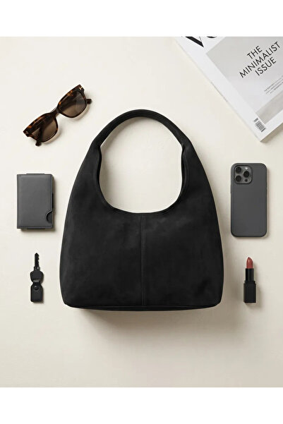 CELESTIAL COLLECTION Black Suede Casual Zippered Hand and Shoulder Bag