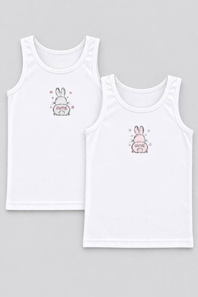 FUL 2-Piece Girls' Undershirt Set Off-White, Front and Back Printed Undershir...