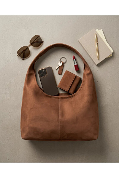 CELESTIAL COLLECTION Tan Suede Casual Zippered Hand and Shoulder Bag