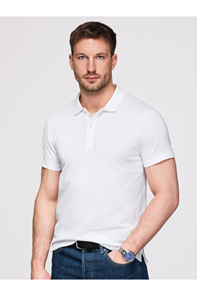 OMBRE Tricou polo BASIC pentru bărbați, din tricot pique, culoare uni, alb OM...