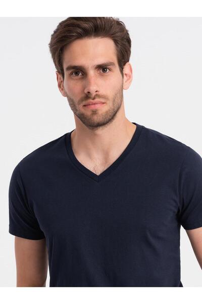 OMBRE Tricou bărbătesc cu decolteu în V, croială normală, tricot din bumbac, ...