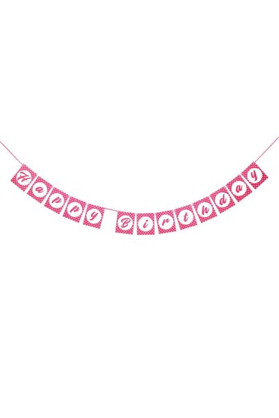 OEM Banner de perete roz fucsia cu buline pentru petrecere, cu litere Happy B...
