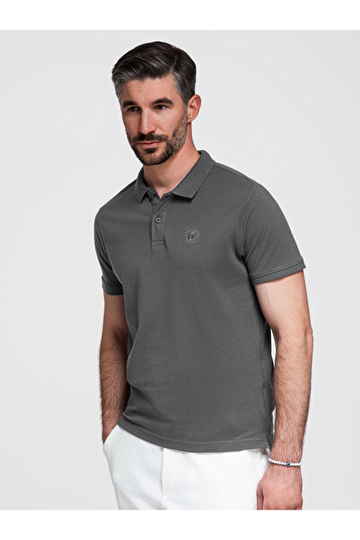 OMBRE Tricou polo BASIC pentru bărbați, din tricot pique, culoare uni, grafit...