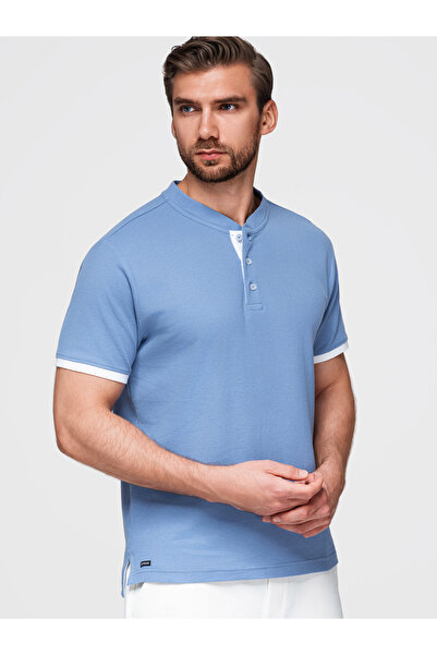 OMBRE Tricou polo bărbătesc fără guler, albastru OM-TSCT-0156