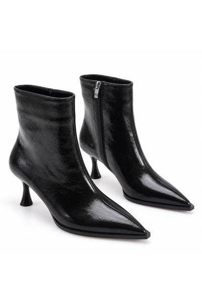 ELEVAM Cizme din piele lacuita neagra cu toc subtire cu varf ascutit