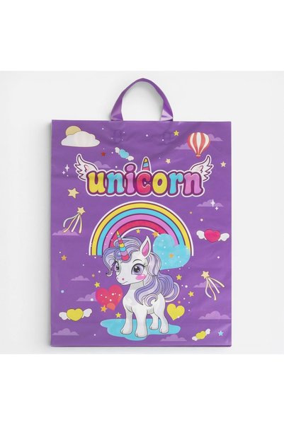 OEM Sacoșă cadou din plastic mov cu unicorn, mânere scurte lila-mov, pentru f...