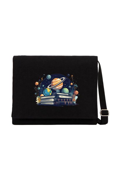 CrowsGate Geantă Messenger din pânză neagră Book Planets