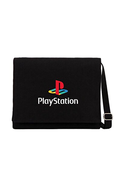 CrowsGate Чанта за куриер PlayStation Logo, бяла и черна, от канвас