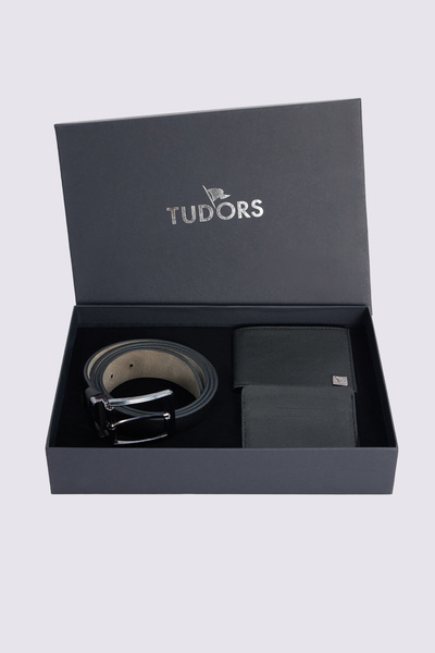 Tudors Set special pentru bărbați, în cutie, cu 3 piese: portofel, suport pen...