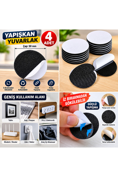 LOVYCO Süper Yapışkan Yuvarlak 50mm Iz Bırakmadan Sökülebilen Resim Çerçeve T...