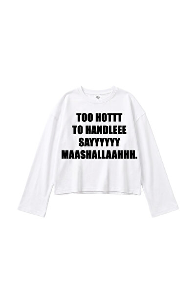 WHITE OF CREATIVE Kadın Say Mashallah Yazılı Baskılı Uzun Kollu Bluz Tişört