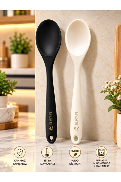 elfnur 2 Adet. SERT Uçlu Isıya Dayanıklı Yanmaz Yapışmaz 28 Cm Silikon Yemek ...