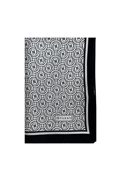 Vakko Tivil Monogram Şal 41407-Beyaz Siyah