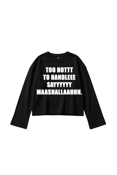 WHITE OF CREATIVE Kadın Say Mashallah Yazılı Baskılı Uzun Kollu Bluz Tişört