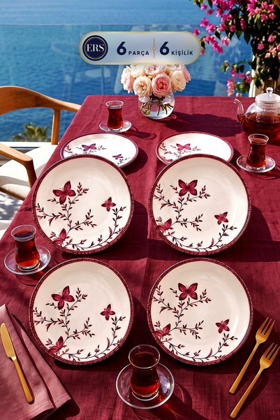 ers erbaşlar Verna Pembe Luxury Ceramic Cake Set for 6 People Cake Plate (20 cm)