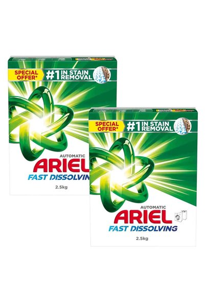 Ariel Power Clean Automatic Detergent Powde, Powerful Stain Removal 2.5×2 Pack