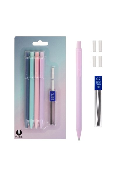 OEM Set creioane mecanice pastel 0,7 mm, cu radiere și mine de rezervă, 9 piese