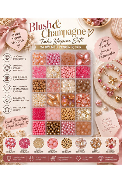 By MO Accessories Blush & Champagne 24 Compartment Pink Cream Bead Jewelry De...