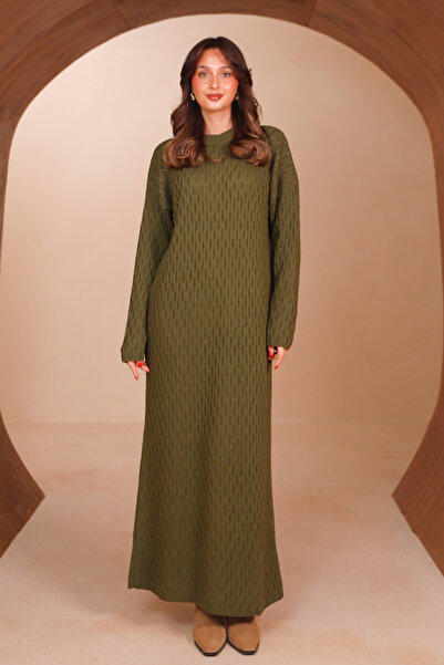 Balenbi Women's Vertical Geometric Embossed Knitted Patterned Maxi Knitwear D...