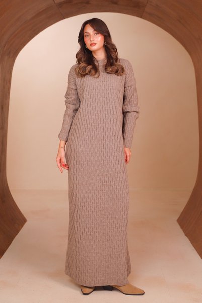 Balenbi Women's Vertical Geometric Embossed Knitted Patterned Maxi Knitwear D...