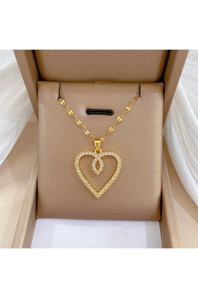 Choice Stainless Steel Heart Pendant Necklace Cute/Romantic Style Metal Crystal