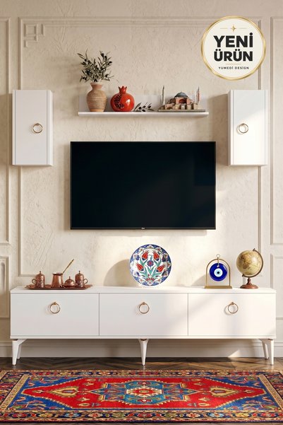 YUMEDİ DESİGN TVRB8001B - DEMET TV ÜNİTESİ TAKIMI 180CM BEYAZ