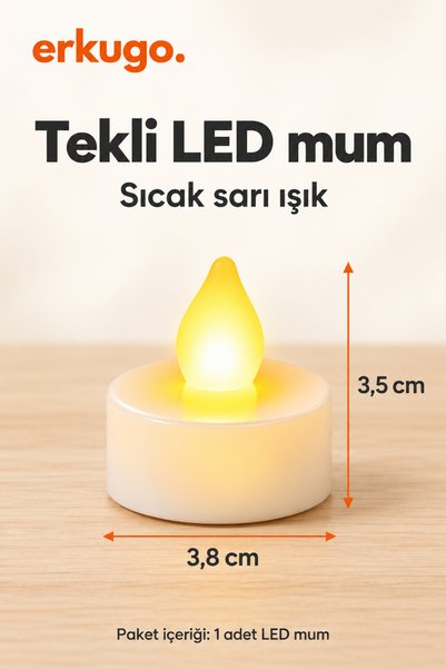 ERKUGO 1 Adet Tealight LED Mum 3,5 cm x 3,8 cm Sıcak Sarı Işıklı Alev Efektli...