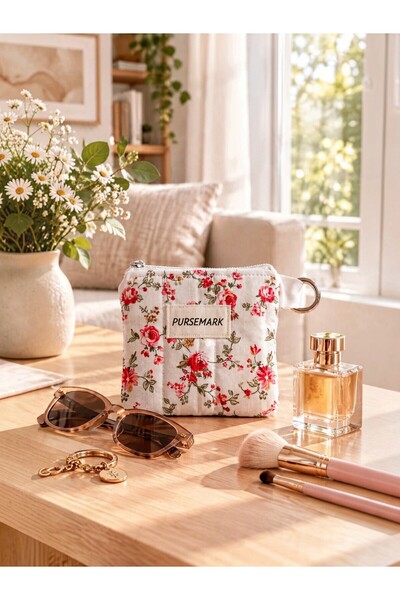 PURSEMARK Vintage Çiçek Desenli El Yapımı Küçük Cüzdan