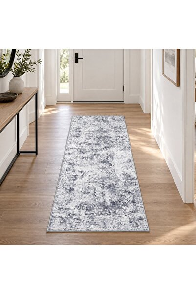OEM Traversa Chenille Bej cu Model Gri 180x60cm - Covorase Hol, Decoratiuni Casa