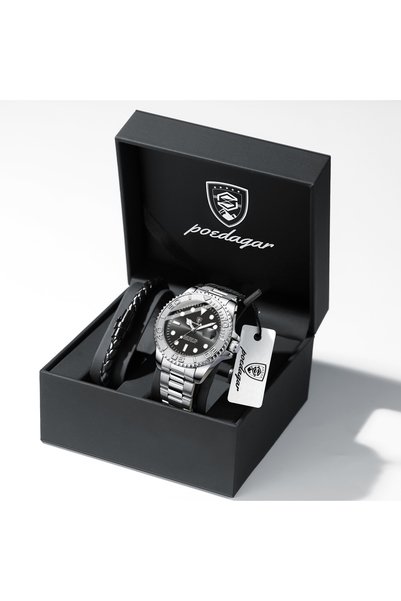 Choice SL GY with Box POEDAGAR Business Men's Wristwatch Stainless Steel Date...