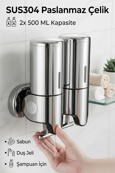 BanyomHome Paslanmaz Çelik 2x 500 ML Sabun, Duş Jeli, Şampuan Kullanımına Uyg...