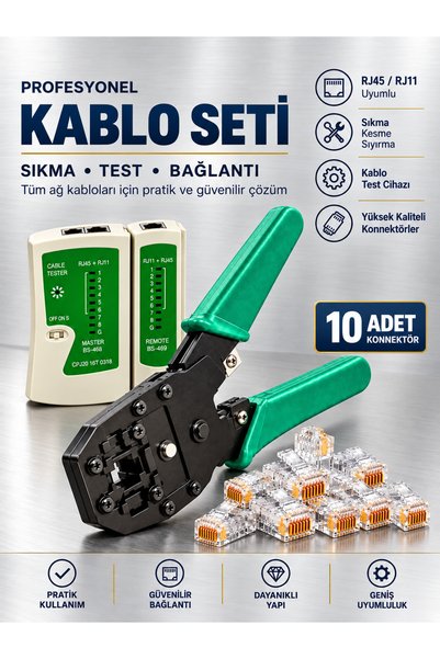 PEMBERTON Profesyonel RJ45 RJ11 Ağ Kablolama Seti – Sıkma Kesme Sıyırma Pense...
