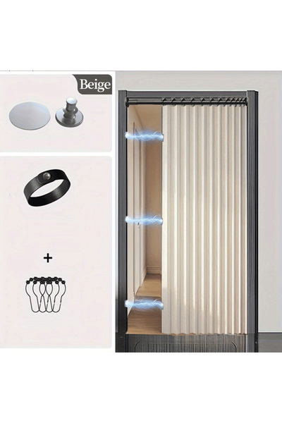 choice2 W150cm-H200cm Beige Fashionable Foldable Door Curtain with Punch-Free...
