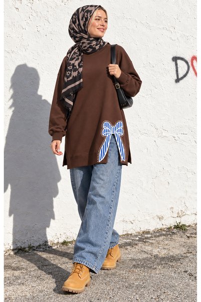 dolabımdakalsın Kadın oversize fiyonk detaylı sweat tunik TG013