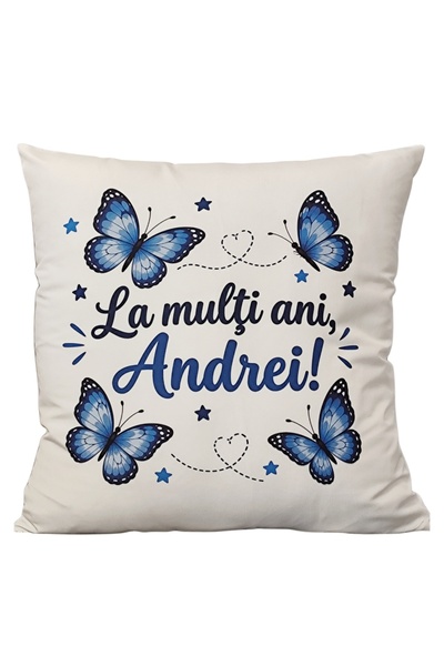 OEM Pernă Personalizată ,,La mulți ani, Andrei!'', Cadou Aniversar, 40x40 cm