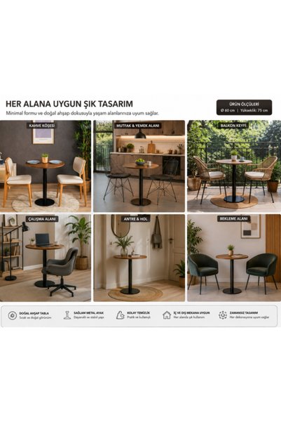 HaleVia Dar Bistro Masası Metal Lale Bacak,Yuvarlak Masa İç Mekan,2 Kişilik  ...