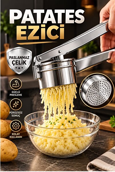 Kitchen Beauty Paslanmaz Çelik Patates Ezici Büyük Hazneli | Patates Ezici Püre Yapıcı