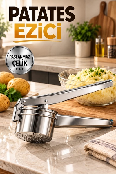 Kitchen Beauty Paslanmaz Çelik Patates Ezici Büyük Hazneli | Patates Ezici Püre Yapıcı
