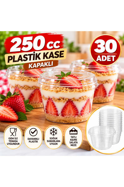 maycup BODEGA Kapaklı Sert Plastik Kase 250 CC 30 ADET Magnolya, Sütlü Tatlı,...