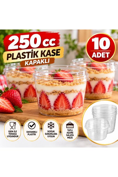 maycup BODEGA Kapaklı Sert Plastik Kase 250 CC 10 ADET Magnolya, Sütlü Tatlı,...
