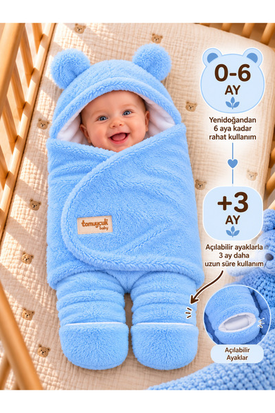 Tomuycuk Blue Welsoft Winter Baby Blanket with Openable Feet, Swaddle and Sle...